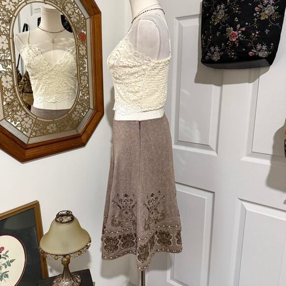 VTG Y2K Nygard Brown & Gold Boho Medallion Wool Blend Knee Length Skirt - Picture 4 of 8
